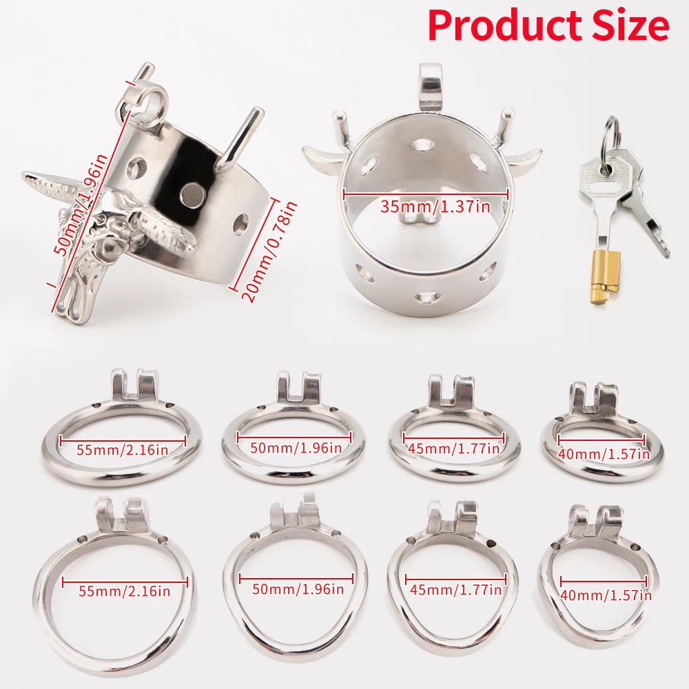 Stainless Steel Male Chastity Device Open Skull And Bones Cow Head Chastity Cage Lock Penis Ring Cock Cage Adult Sex Toy For Men