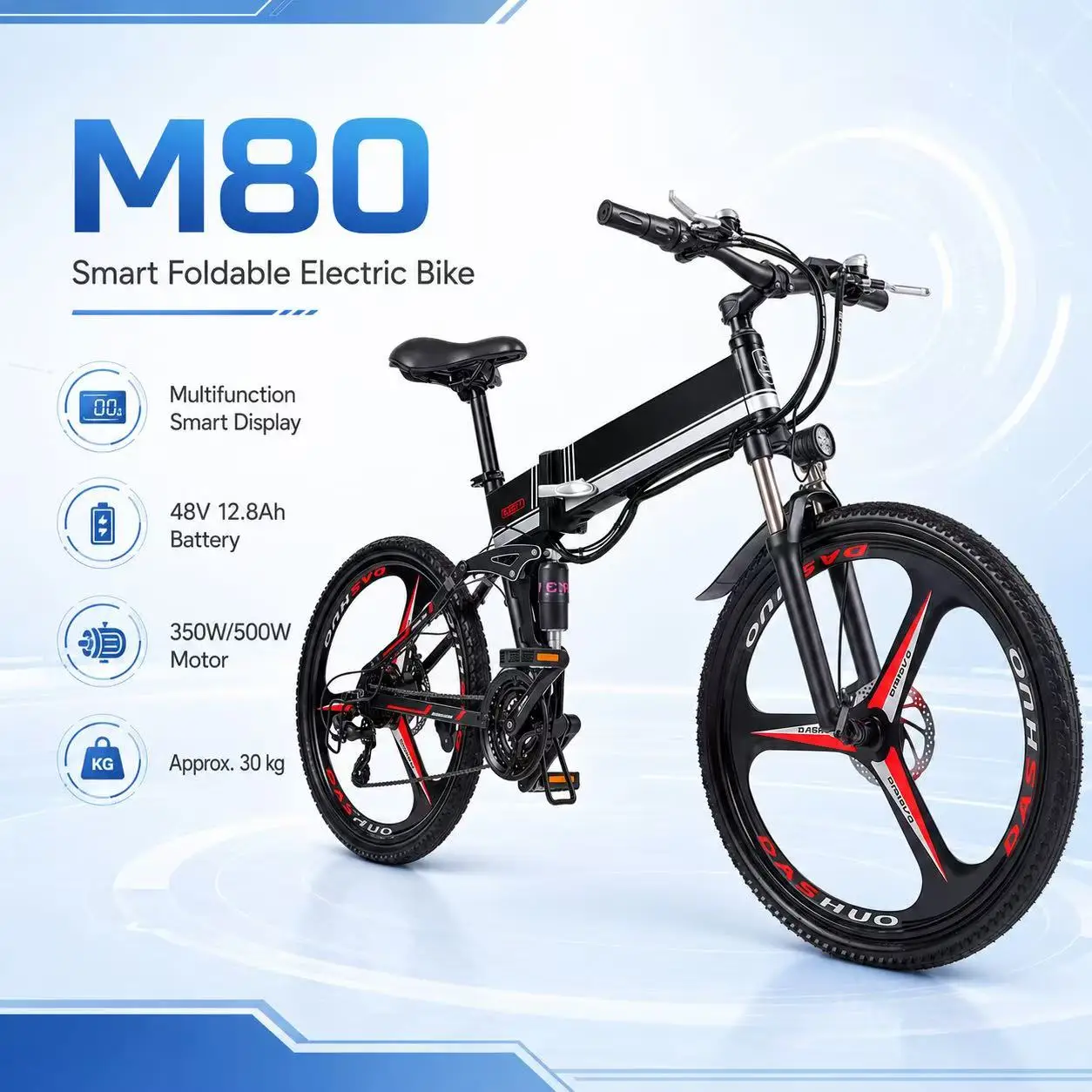 

M80 26 Inch Foldable Electric Bike E Bike Bike Electric 350W 500W Brushless Motor 48V 12.8Ah Battery City Commuter Bicycle