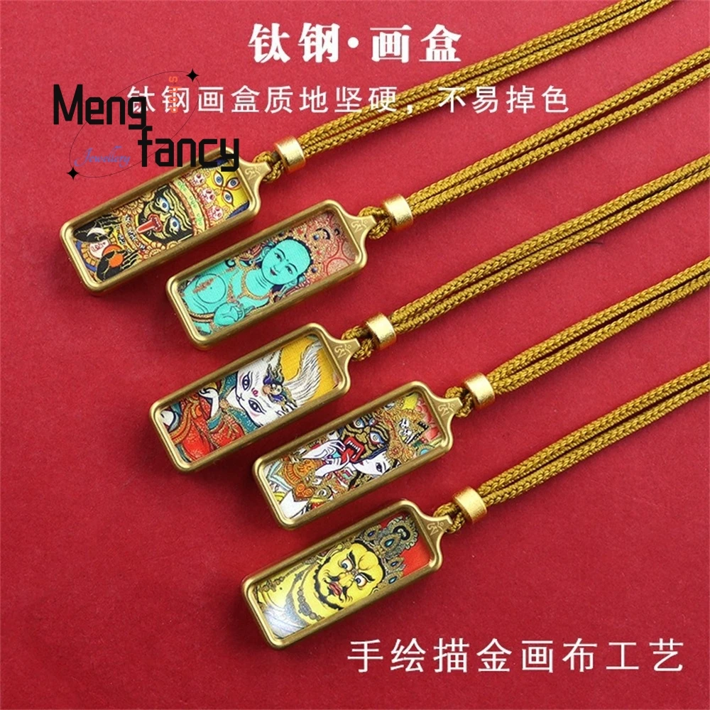 

New Titanium Steel Hand-painted Gold-traced Small Thangka The Eight Guardian Deities Pendant Green Tara Gawu Box Fashion Jewelry