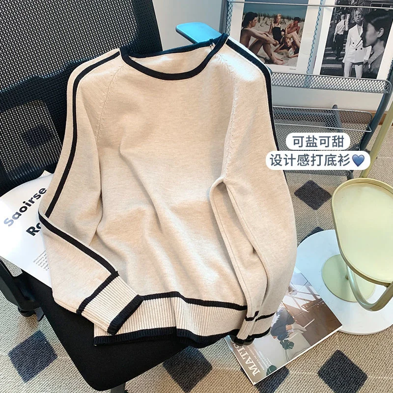 Autumn Winter Long-sleeve Color-blocked Striped Pullovers Sweater Women Slim Pullover Bottoming Knitted Tops Simple Jumpers