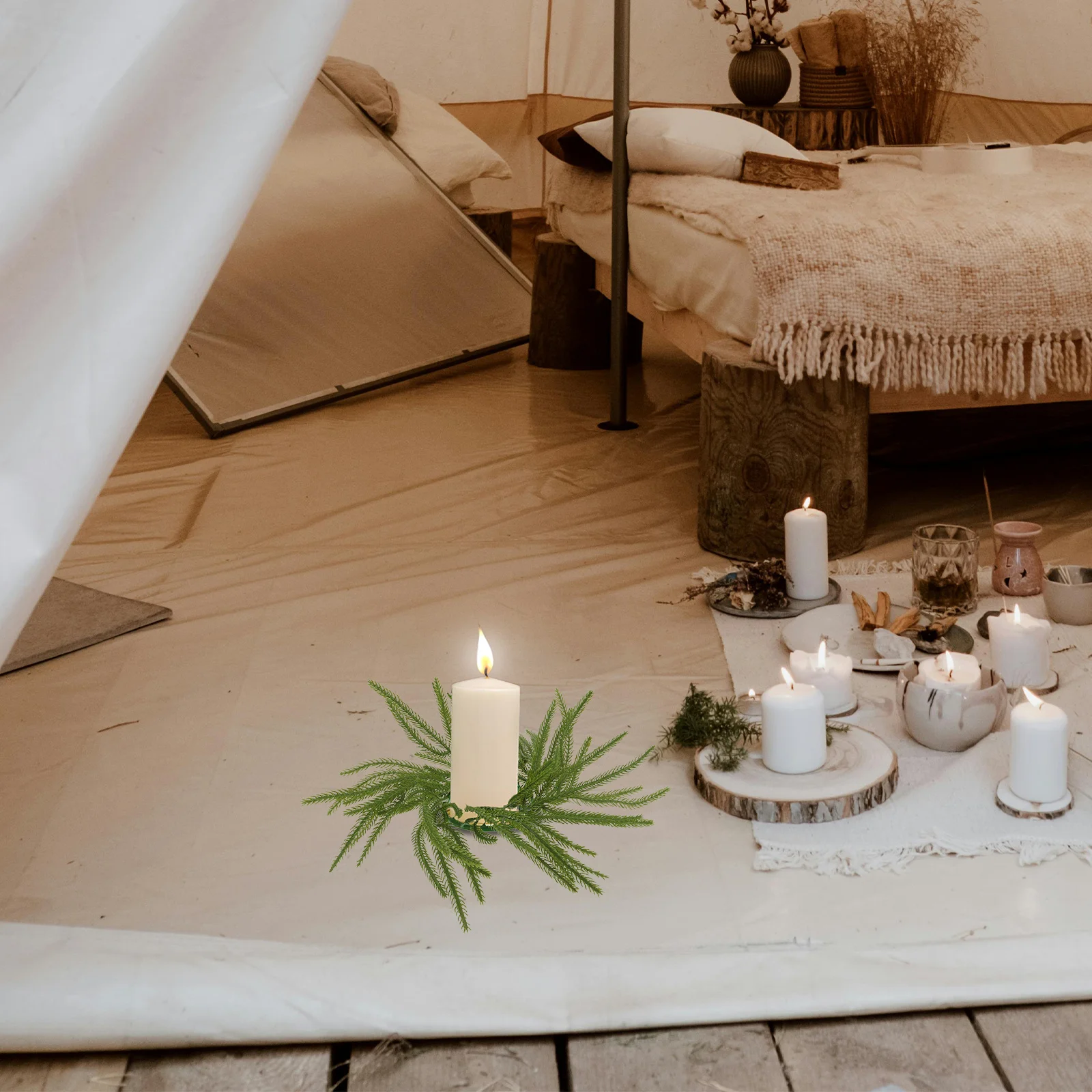 

Realistic Norfolk Pine Ring 25Cm Artificial Christmas Greenery Wreath Pillar Holder Table Decor Table Wreath