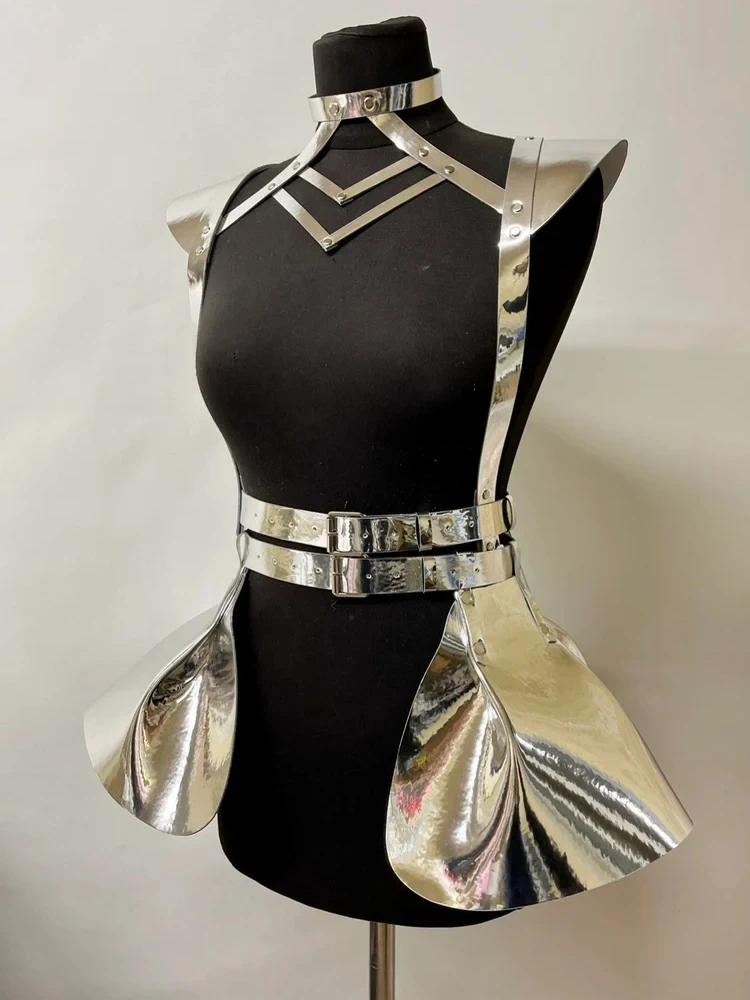 Music Festival Cyberpunk Holographic Colorful Suspender Dress Prom Accessories Belt Cosplay Costume Shiny Carnival Party Skirt