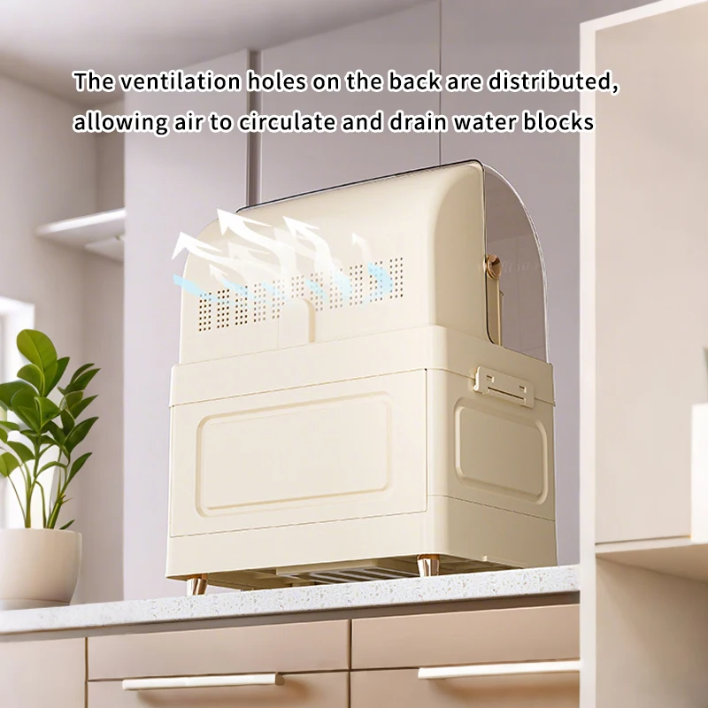 منظم أطباق بلاستيكي شفاف متعدد الوظائف مع غطاء - منظم أطباق متعدد الطبقات - حامل أطباق قابل للتكديس يناسب الخزائن القياسية - حل موفر للمساحة لغرفة المخزن/الطعام