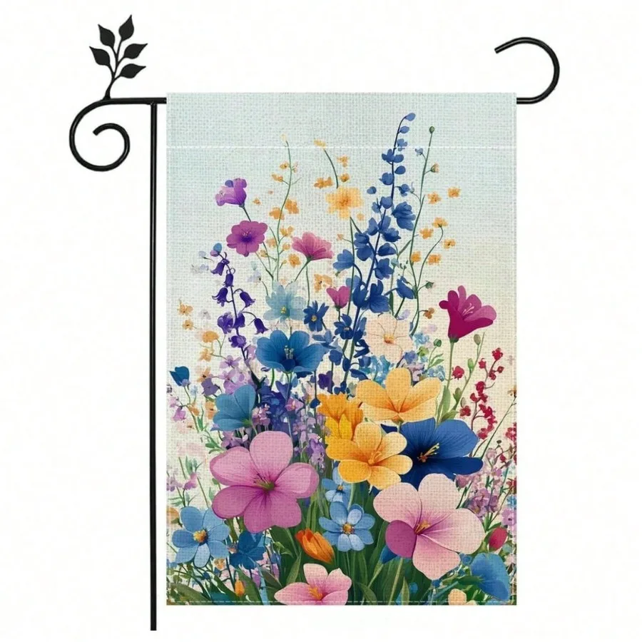 

1pc 12x18in Spring Garden Flag, Double-sided Bluebell Floral Design, Non-Woven Rustic Farmhouse Outdoor Yard Porch Decor