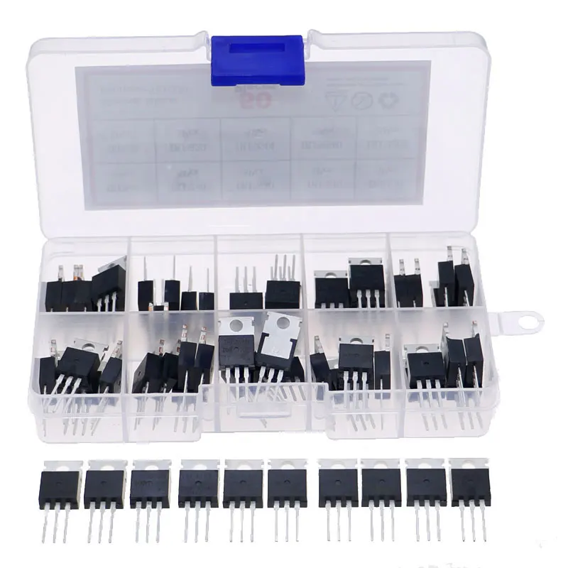 50Pcs 10Value TO-220 Mosfet Field-Effect Transistor Kit IRF3205 IRF640 IRF740 IRF830 IRF840 IRF530 IRF630 IRF820 IRFZ44 IRF9540