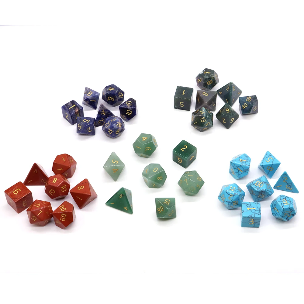 7PC Polyhedral Dice Set Natural Stones Hand Carved Healing Crystal Dungeon and Dragons Table Board Roll Playing Game Accessories