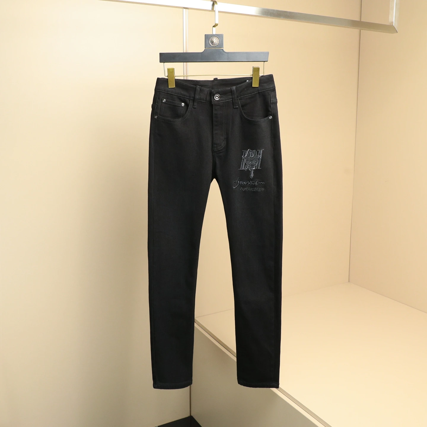 

Slim Fit Men's Jeans Premium Laser Printing Elastic Straight Leg Long Pants Winter Casual Cotton Polyester Blend