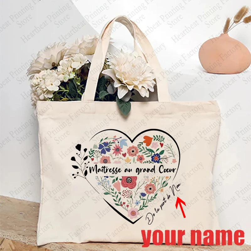 Personalized Floral Teacher Appreciation Tote Bag with Custom Name - Shoulder Bag Gift Educators End of School Year Presents