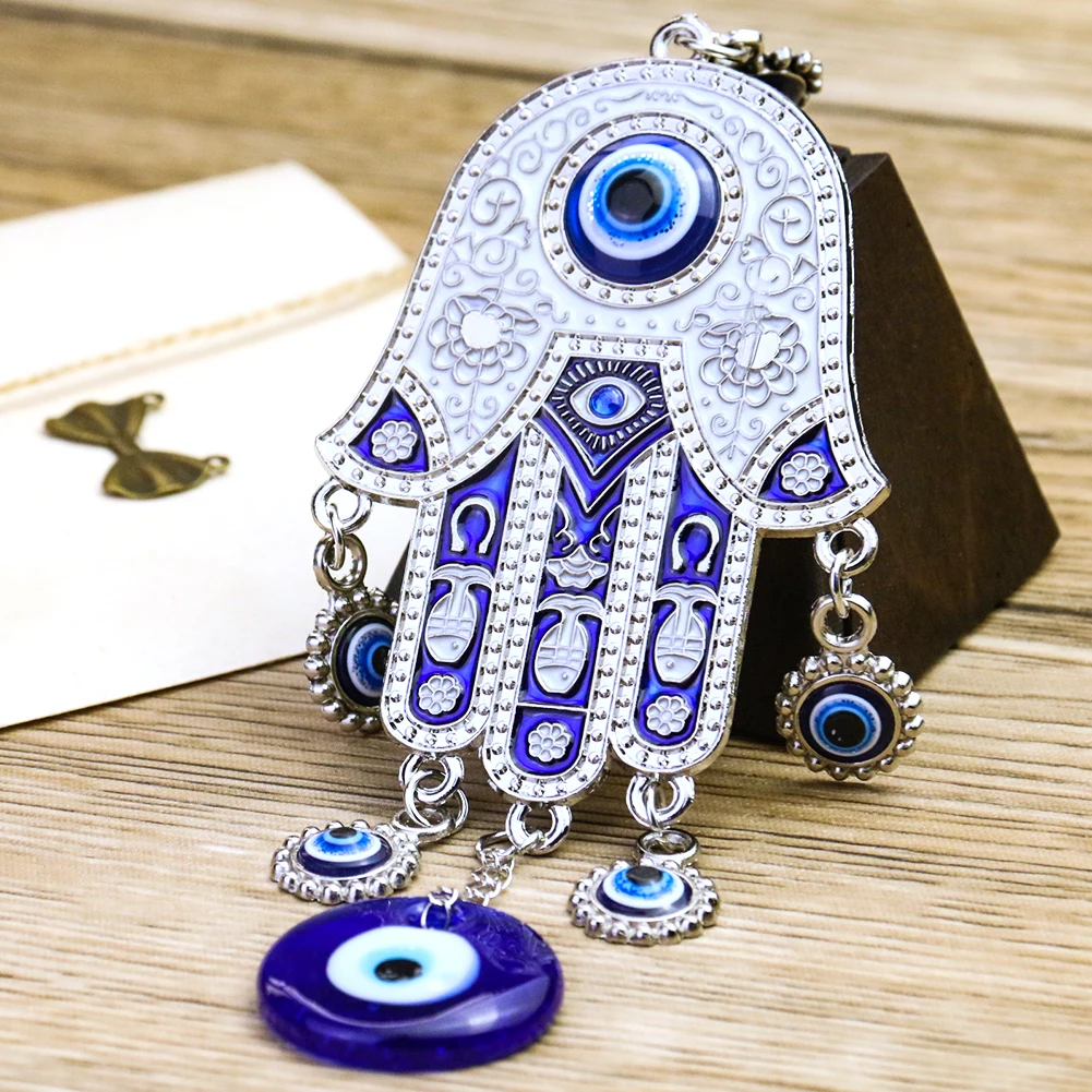 Muzułmańska Hamsa Fatima Palm Tureckie Niebieskie Oczy Boncuğu Egzorcyzm Szczęśliwy Amulet Metalowy Wisiorek Samochodowy Feng Shui Medytacja Maskotka Breloczek