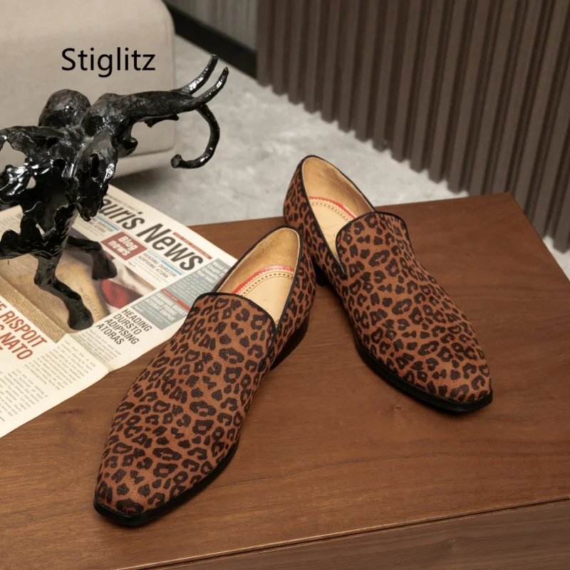 

Leopard Men's Shoes Slip On Loafers Casual Flats Male Breathable Office Driving Dress Shoes Spring Autumn Single Shoes Men