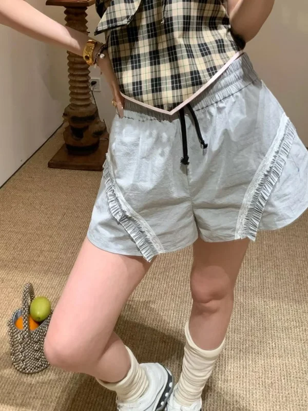 

Casual Pants with Drawstring High Waist Cotton Blend Patchwork Lace Trim Winning Series Shorts Dkmelissa Women's Fashion