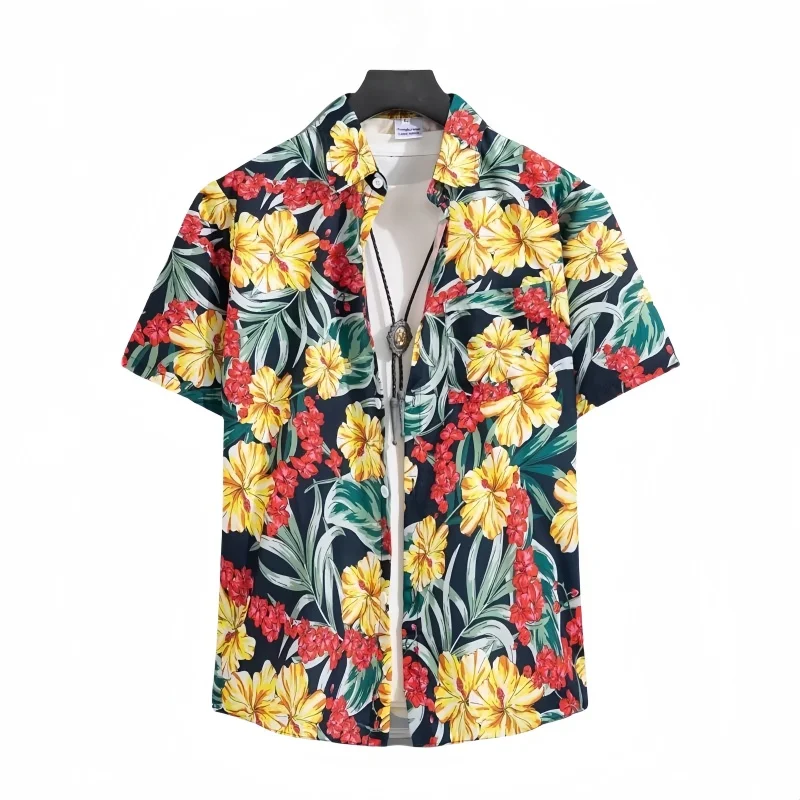 Summer Men's Hawaiian Beach Vacation Retro Floral Shirt Fashion Casual Loose Fitting Handsome Versatile Short Sleeve Print Shirt