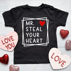 Mr Steal Your Heart Printed Kids Valentine Shirt Funny Boys Girls T-shirt Valentines Party Children Tshirt Valentine Baby Outfit