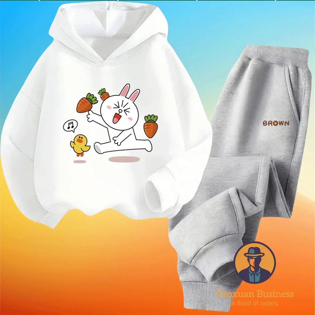 

Modern BROWN & FRIENDS Girls Children Hoodie Set Cute Cartoon Print Windproof Warm Autumn Winter New