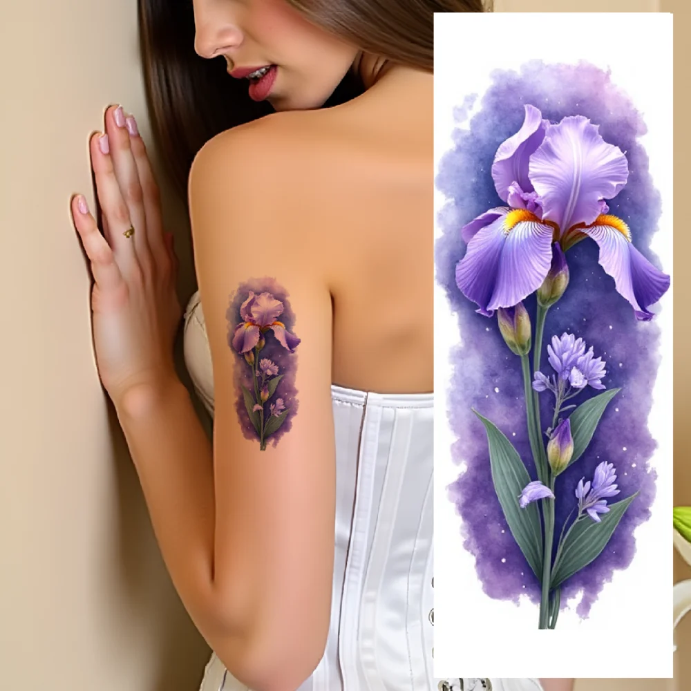 

9pcs Temporary Tattoo Orange Flowers Colorful Realism Floral Tattoo Arm Tattoo Waterproof Long-lasting Body Stickers For Male