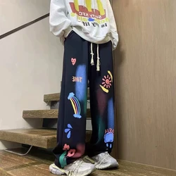Men's Sweatpants Hip-hop Trousers Straight Male Sports Pants Draped Graphic Harajuku Korean Popular Clothes Elastic Style Sport