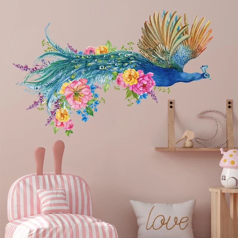 Peacock Flower Pattern Wall Stickers Adorn Your Home with a Vibrant Green Atmosphere Adding a Unique Natural Charm to the Room