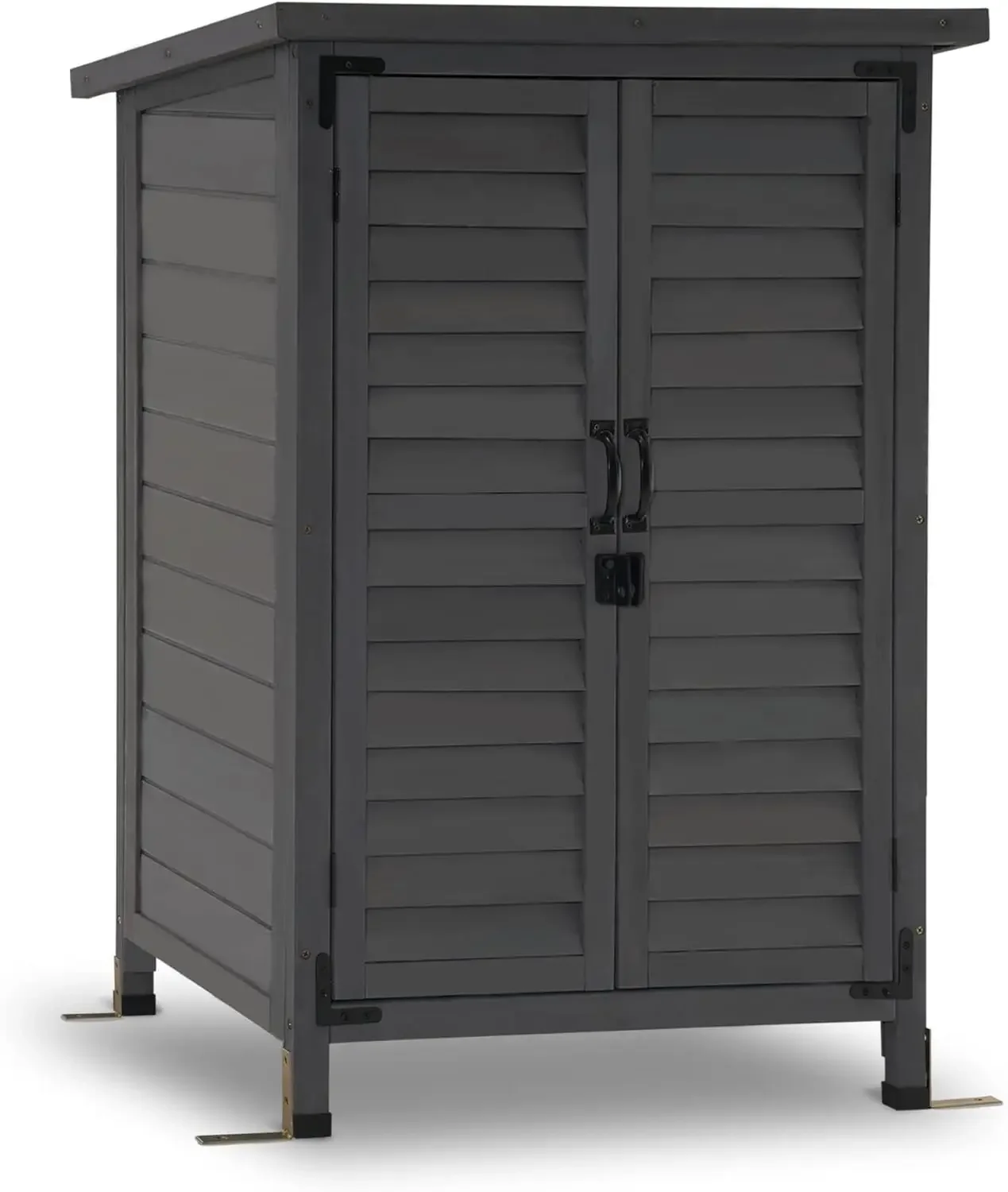 Outdoor Wood Storage Cabinet, Small Size Garden Wooden Tool Shed with Double Doors, Outside Tools Cabinet for Backyard (2