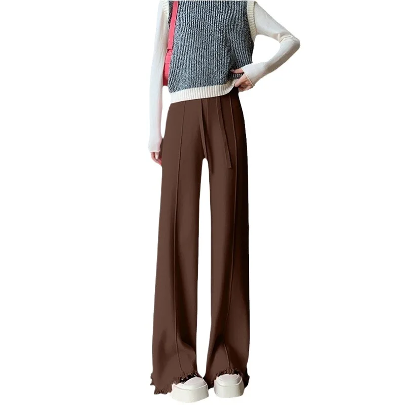 

Женские брюки с высокой талией, трикотажные, повседневные, удобные, свободные, широкие, прямые, теплые, для осени и зимы, уютные, комфортной посадки