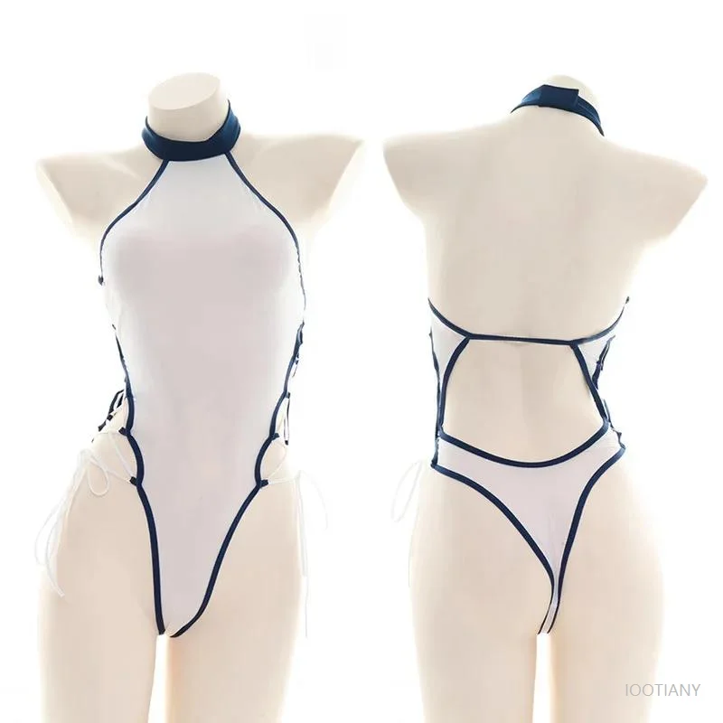 

Jk Female Student Role Play Sexy Perspective High Collar Jumpsuit Bandage Hollow Swimsuit Tights Anime Temptation Underwear Set