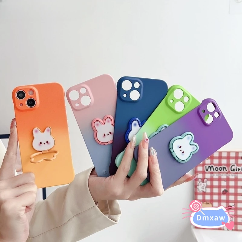 

For Vivo V30 Pro Y36 Y78 5G V29 V27 V25 V27E V23 Pro Y73S Hard PC Frameless Gradient Cover With Ring Rabbit Stand Holder