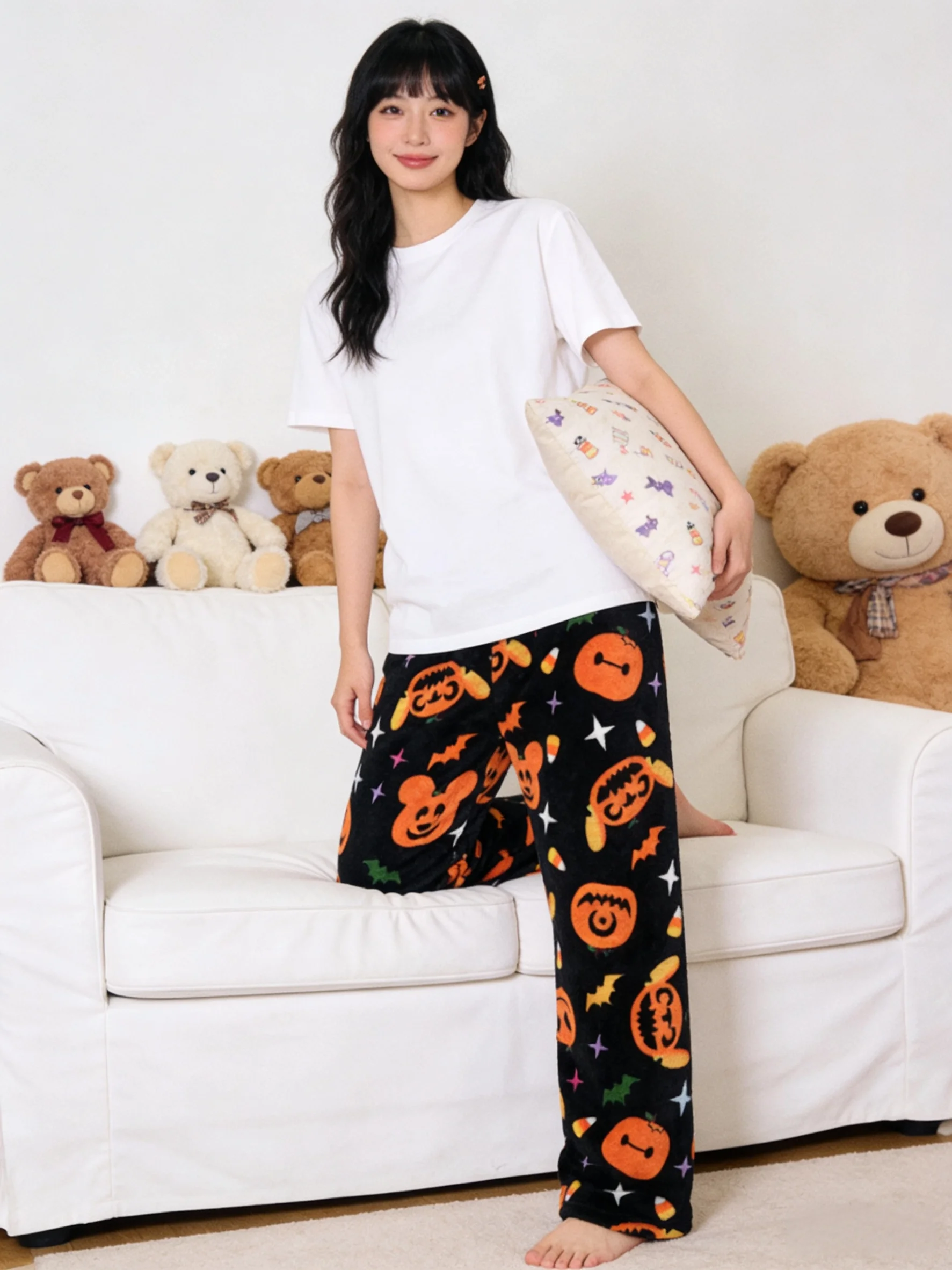 

Фланелевые штаны для сна с рисунком тыквы на Хэллоуин, черные теплые уютные штаны для отдыха для пар, идеально подходят для праздничных нарядов! Идеальный подарок на праздник!