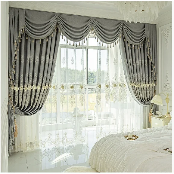 

European Modern Curtains for Living Room Bedroom Blackout Luxury Window Embroidered Tulle Villa Elegant Valance Decorate Custom