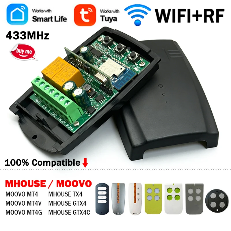 New Tuya Smart Switch Module 2CH WIFI Receiver For MHOUSE GTX4 TX3 TX4 GTX4C MOOVO MT4 MT4V MT4G 433.92MHz Gate Remote Control