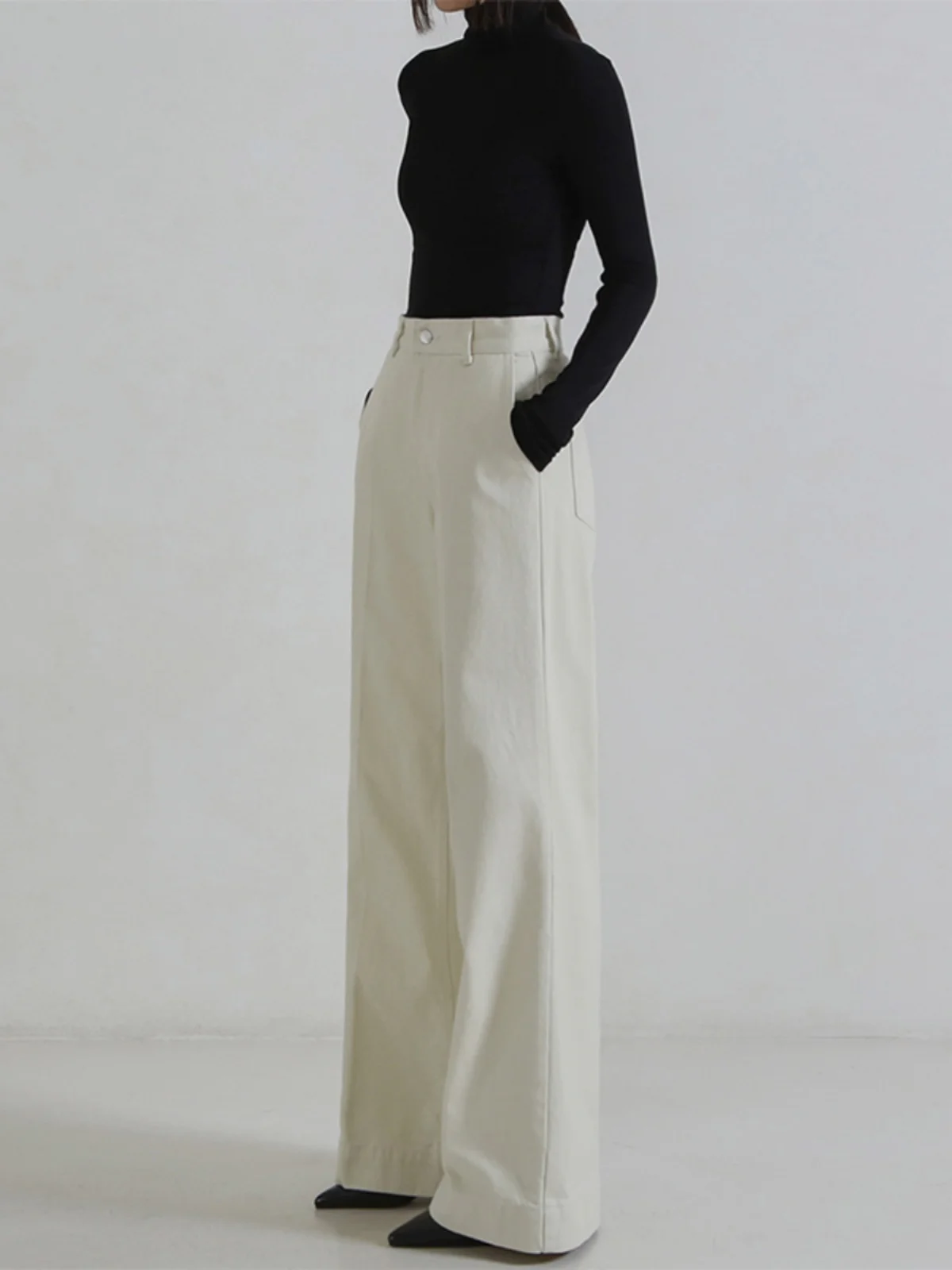 

High Waist Wide Leg Straight Cut Denim Jeans Women's Spring Autumn Vintage Design Loose Fit Trousers Fashionable Casual Pants