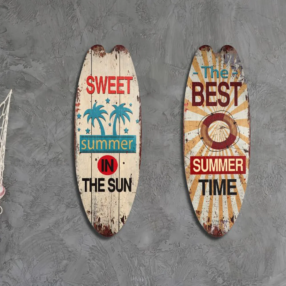 3 Pcs Marine Theme Decoration Nautical Outdoor Surfboard Signs Decorations Wooden