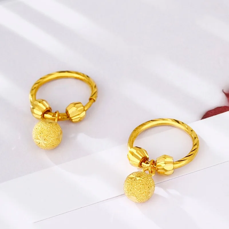 Pure 18 K Gold Color Shiny Simple Transport Beads Earring Jewelry for Women Bride Never Fade Jewelry Birthday Wedding Gifts