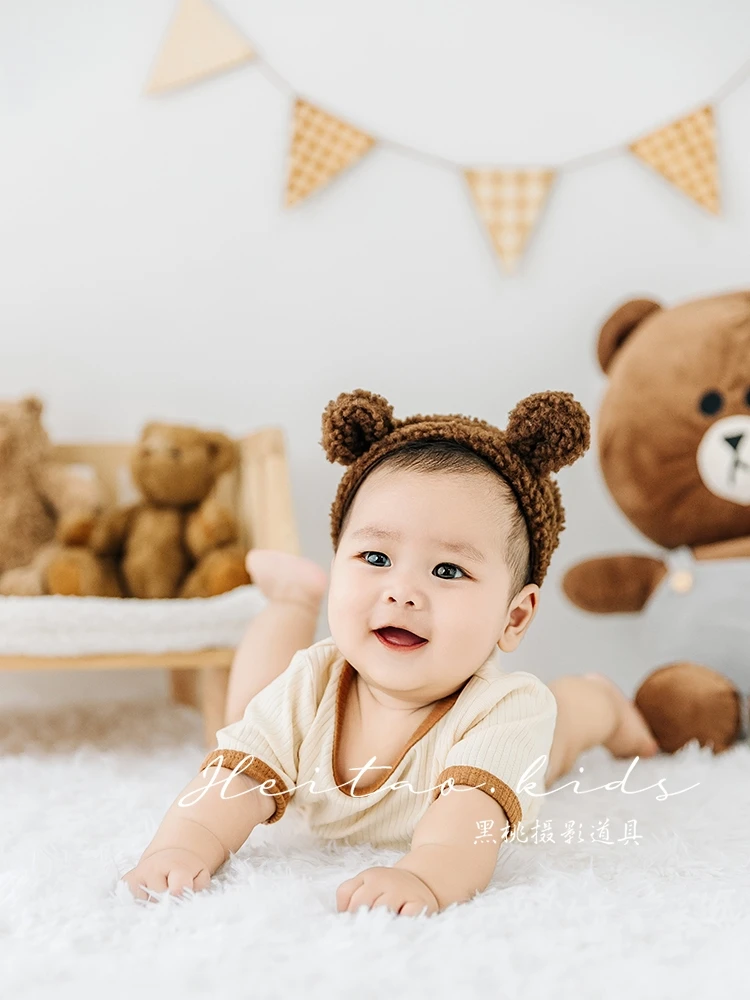 100 day old male baby Instagram style teddy bear themed photography clothing photo props roupa bebe  아기 코스프레