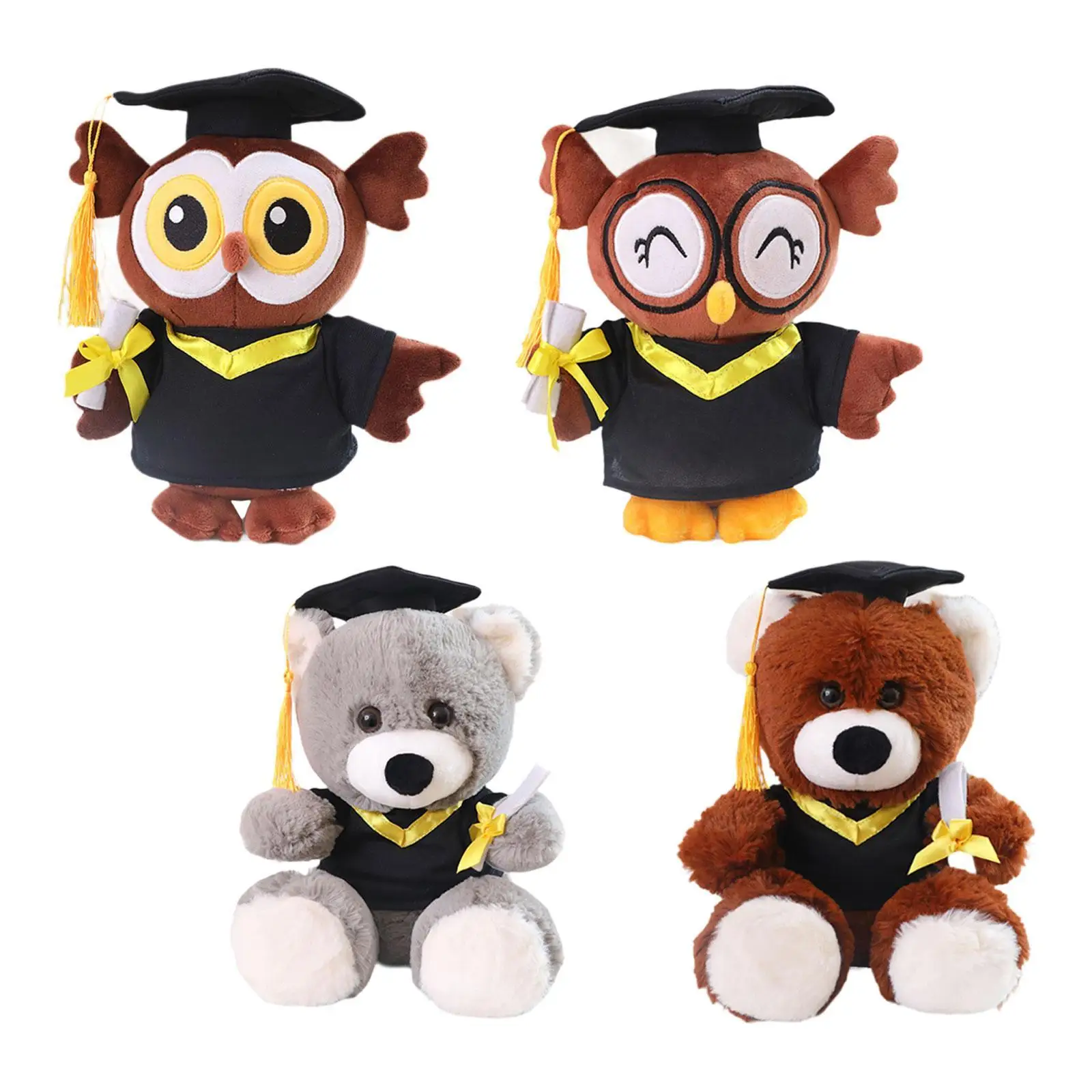

Graduation Plush Stuffed Animal Toy with Gown Cap for Graduation School Gift
