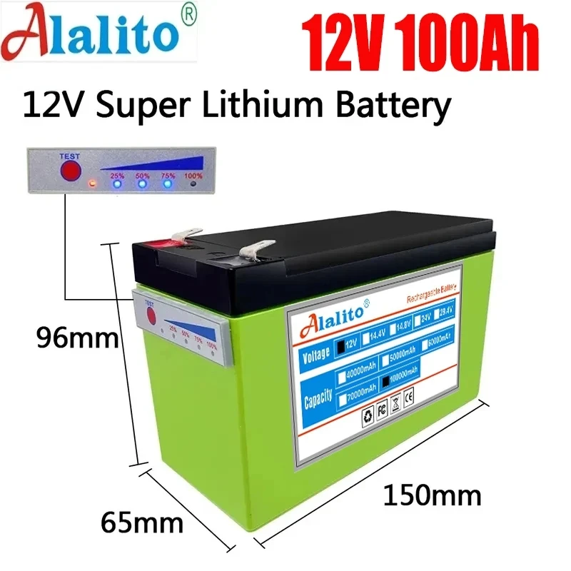 

New 12V 100Ah lithium ion Rechargeable Battery Charger Deep Cycle Battery Pack For Kid Scooters with Built-in BMS Power display