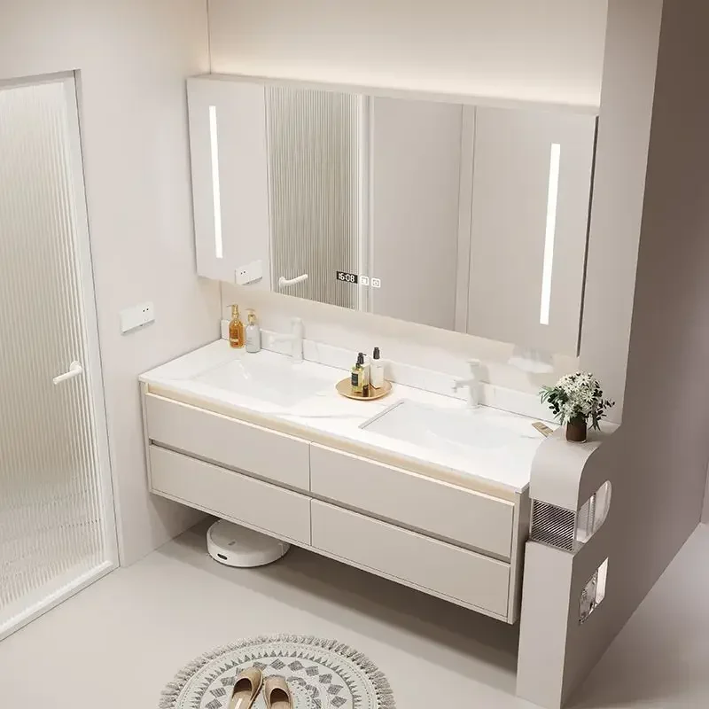 

Simpe Smart Bathroom Vanity Cabinet with Sink Ceramic Integrated Washbasin Cabinets LED Mirror Cabinet Bathroom Toilet Furniture