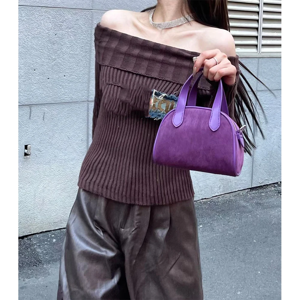 Women\'s Vintage Boston Bag Solid Suede Casual Handbags Large Capcity Casual Commute Shoulder Pack Fashion Crossbody Bags