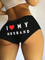 Varsbaby Women Boyshort with I Love My Husband Prints Underpant Big Size Panties Female Underwear Boxer Shorts