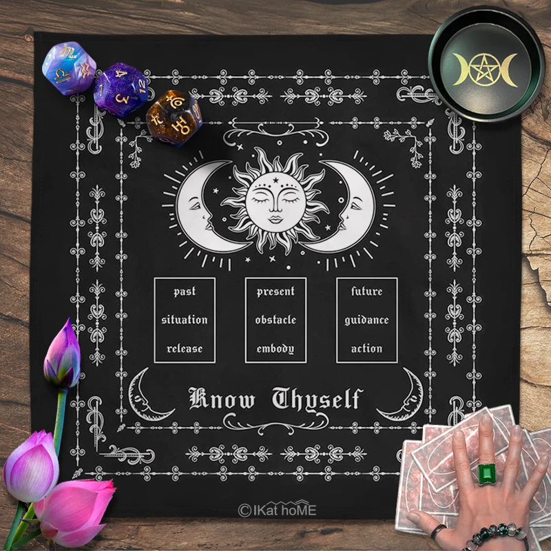 Celestial Constellations Tarot Tablecloth Sun Moon Phase Star Altar Cloth Witchcraft Fortune Astrology Oracle Card Pads Black