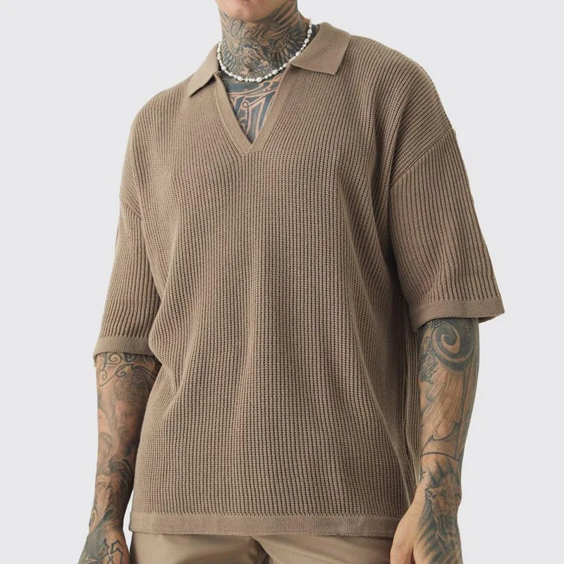 Spring And Summer New Men's Short-sleeved Top, Casual Lapel Small V-neck Fashion Shirt Men's