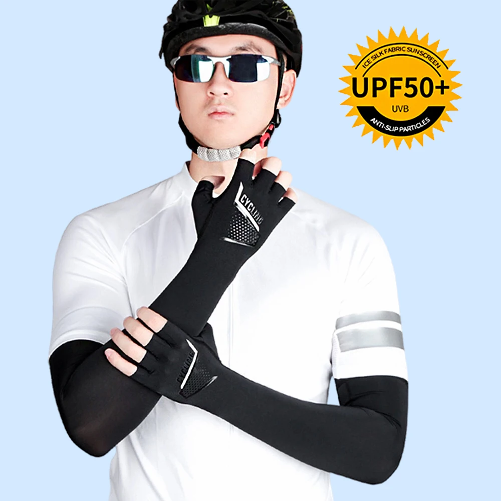 2Pcs/Pair Ice Silk Cooling Arm Sleeves with Finger Cuff  Anti-UV Sports Arm Cover for Cycling Running Basketball Hiking Fishing