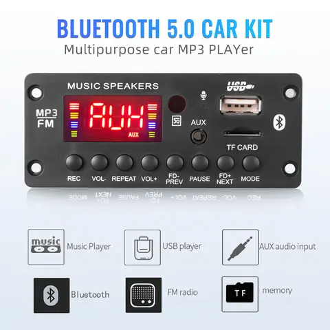 2*25W 50W Amplificatore 12V Lettore MP3 Scheda di Decodifica Bluetooth 5.0 Auto Modulo Radio FM TF USB AUX Lettore WMA Decodificatore Vivavoce