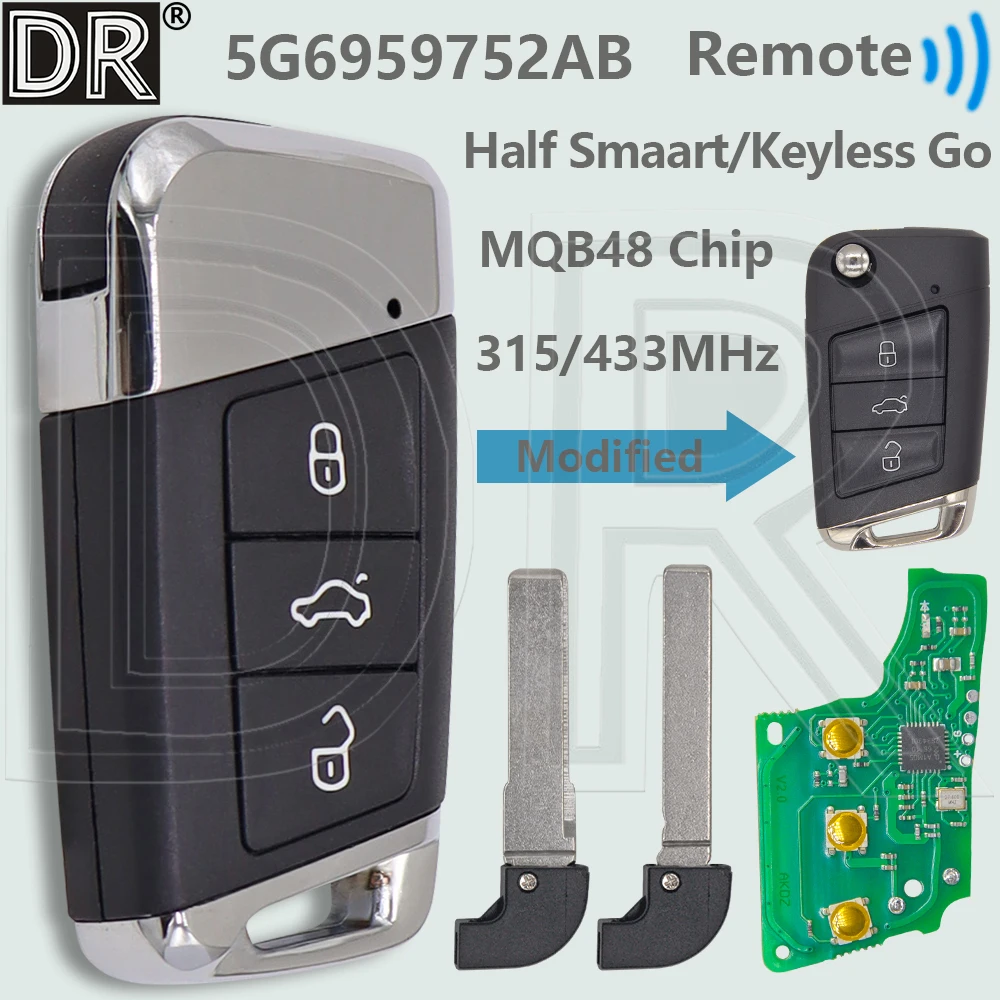 

DR модифицированный MQB48Chip 315/433 МГц автомобильный дистанционный ключ без поддержки VVDI инструмент для Volkswagen VW Golf 7 Polo Touran MK7 Tiguan Skoda Seat