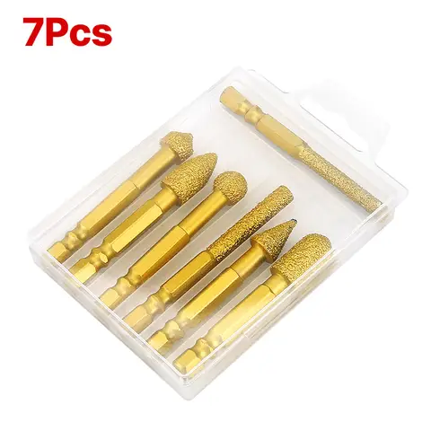 LIDIAO 7Pcs Brazed Diamond Grind Head Hex Shank Rotary File Drill Bit Set For Cast Iron Stainless Steel Stone Grinding Polishing