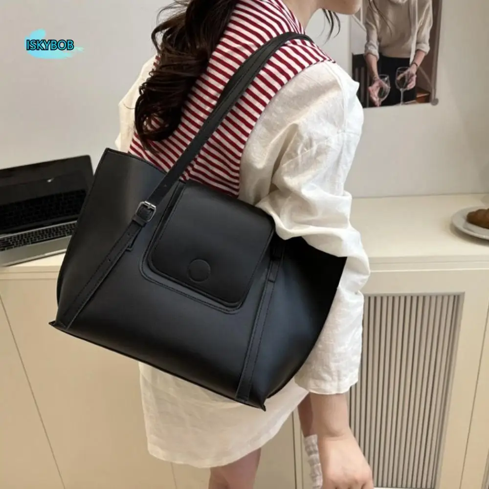 

2pcs/set Fashion Versatile Women Tote Bags Hand-held With Small Bag Single Shoulder Bag Simple Solid color Work Handbag Daily