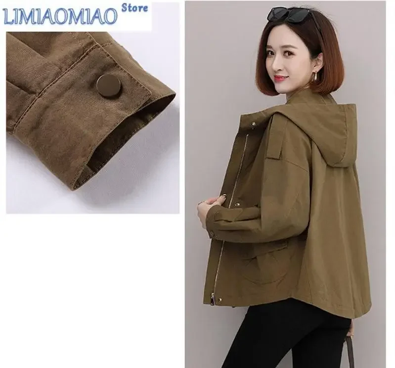 New 4XL Windbreaker Women Spring And Autumn Hooded Korean version of Loose Short Hooded Coat Silm Casual Pocket Coat Female