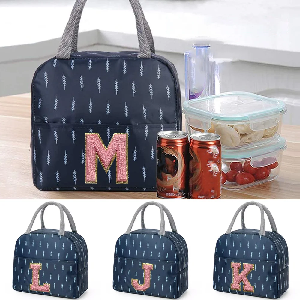 

Embroidery Reusable Lunch Box Bag for Kids Insulated Blue Tote Bags Leakproof Cute Food Cover