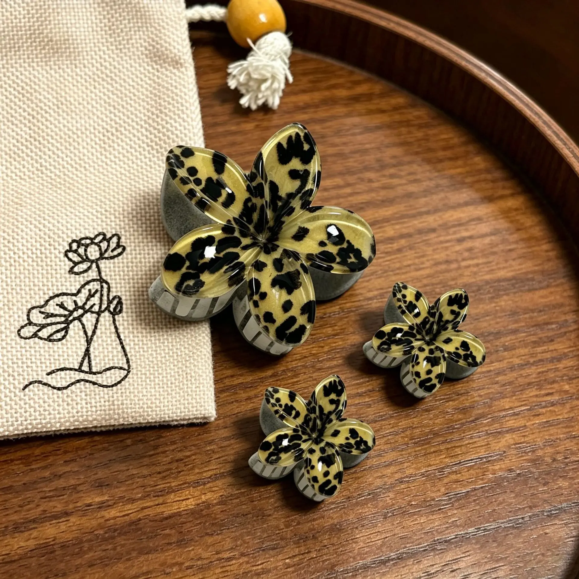 3 Stück Vintage Haarspangen mit Leopardenmuster, Streifen und Blumen, Farbverlauf-Haarklammern für Frauen, Haarspangen für Pferdeschwänze, Haaraccessoires