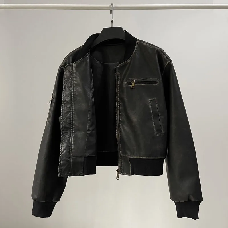 [YOZOU]-Blouson aviateur en similicuir PU, veste zippée, streetwear vintage, coupe propre, noir, marron, cuillère à soupe