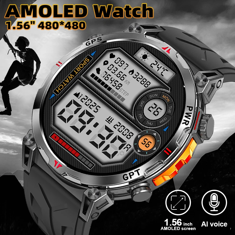 

LIGE GPS Smart Watch Professional Sports Men AMOLED Full-Touch Screen 650mAh Battery 3ATM Waterproof Heart Rate Call Smartwatch