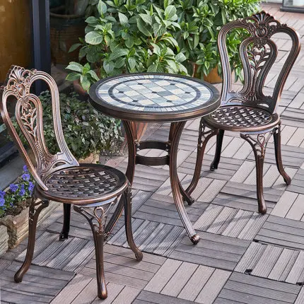Outdoor cast aluminum table and chair courtyard garden villa outdoor dining table crown chair coffee table three-piece